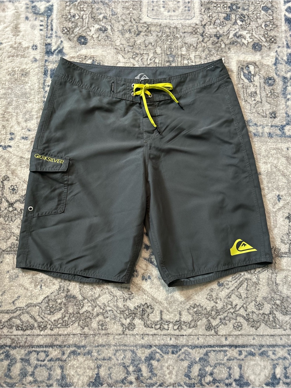 Quiksilver Men’s Black Swim Shorts with Neon Yellow Accents